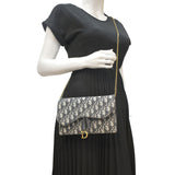 Christian Dior Saddle Oblique Jacquard Pouch Crossbody Bag Navy Blue