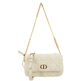 Christian Dior Caro Supple Cannage Calfskin Leather Chain Shoulder Bag Ivory