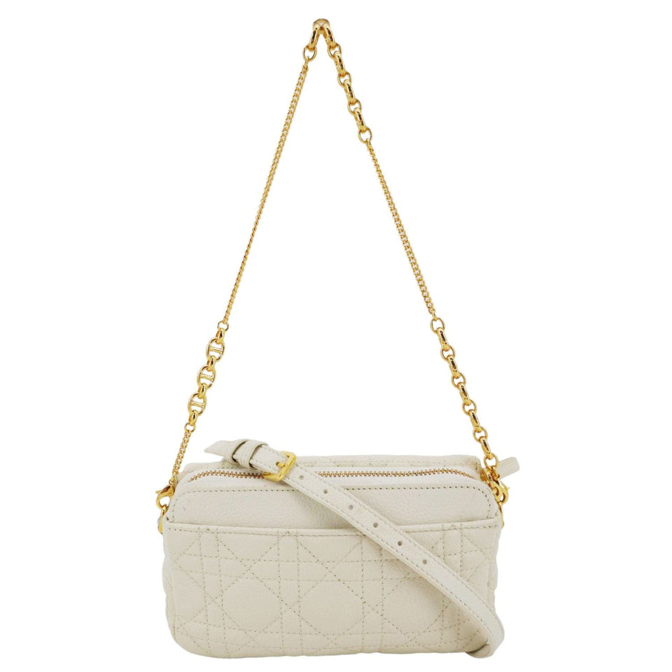 Christian Dior Caro Supple Cannage Calfskin Leather Chain Shoulder Bag Ivory