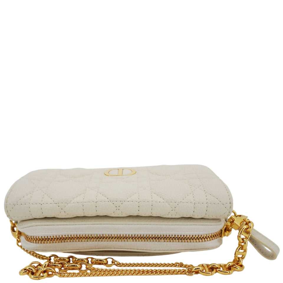 Christian Dior Caro Supple Cannage Calfskin Leather Chain Shoulder Bag Ivory