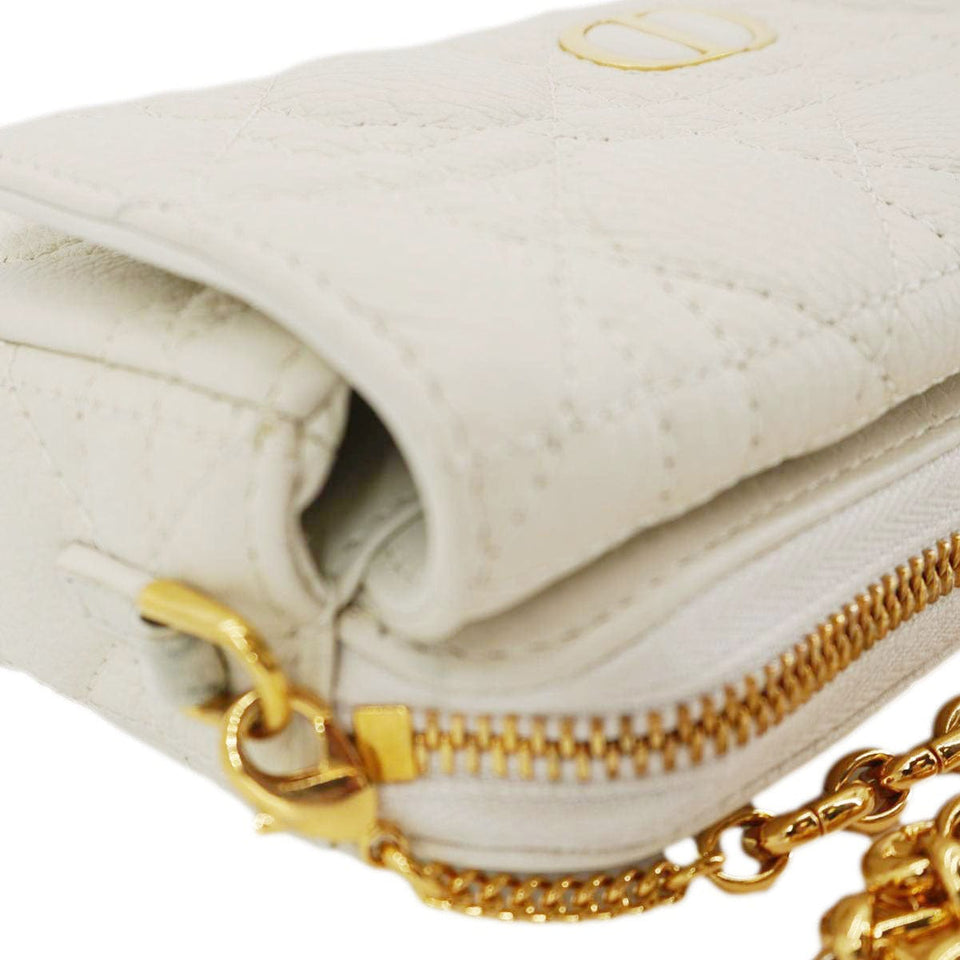 Christian Dior Caro Supple Cannage Calfskin Leather Chain Shoulder Bag Ivory
