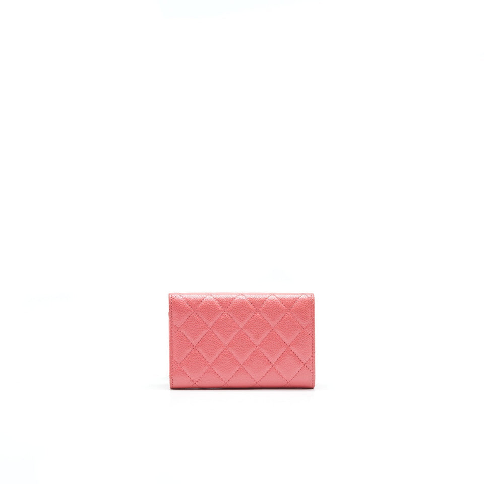 Chanel CAVIAR FLAP WALLET ROSE PINK WITH GOLD CC LOGO