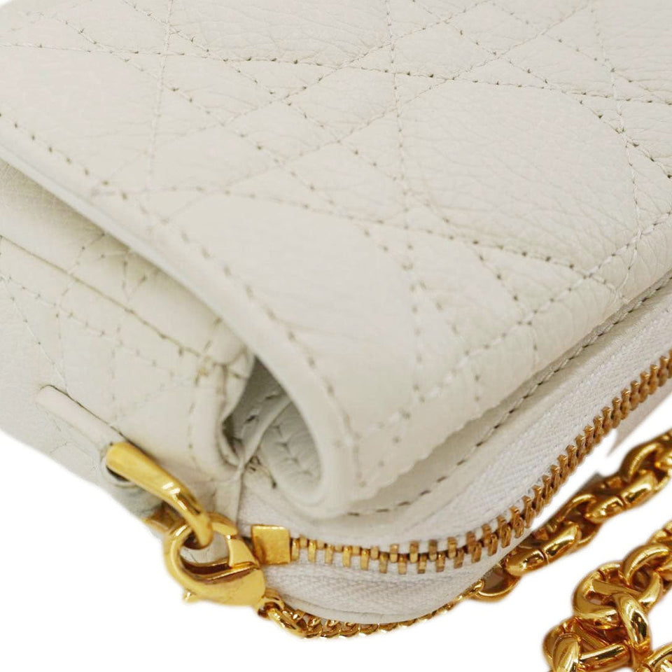 Christian Dior Caro Supple Cannage Calfskin Leather Chain Shoulder Bag Ivory