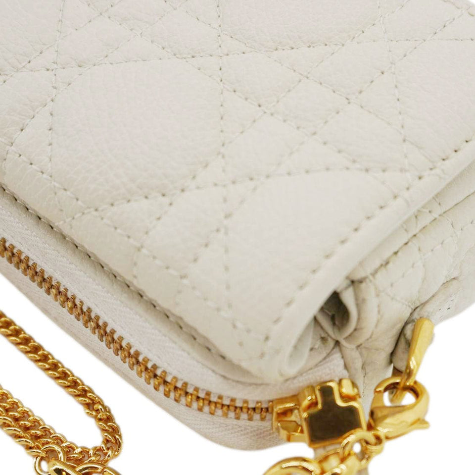 Christian Dior Caro Supple Cannage Calfskin Leather Chain Shoulder Bag Ivory