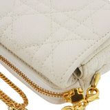 Christian Dior Caro Supple Cannage Calfskin Leather Chain Shoulder Bag Ivory