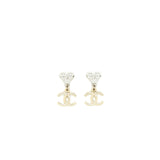 Chanel Heart & CC Drop Earrings Crystal Silver Tone