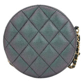 Chanel Round Quilted Iridescent Caviar Leather Clutch Crossbody Bag Green