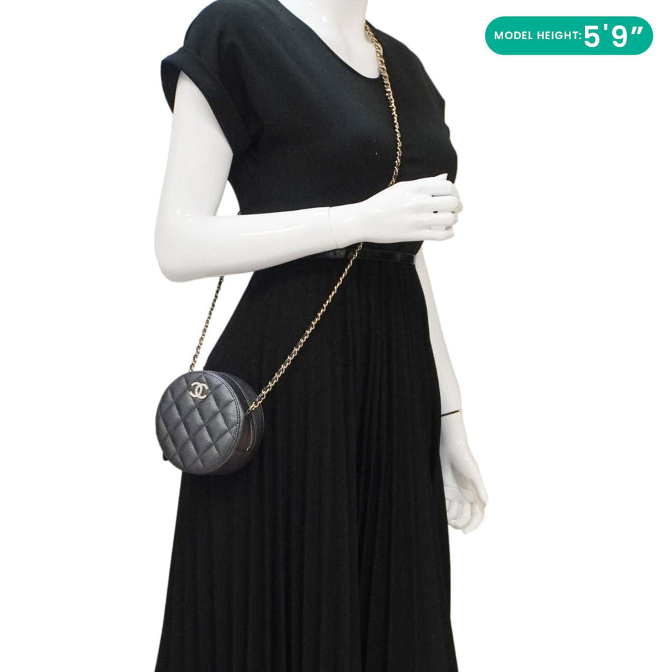 Chanel Round Quilted Iridescent Caviar Leather Clutch Crossbody Bag Green