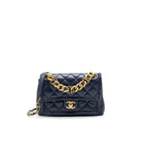 Chanel Quilted Flap Bag Navy with Brushed