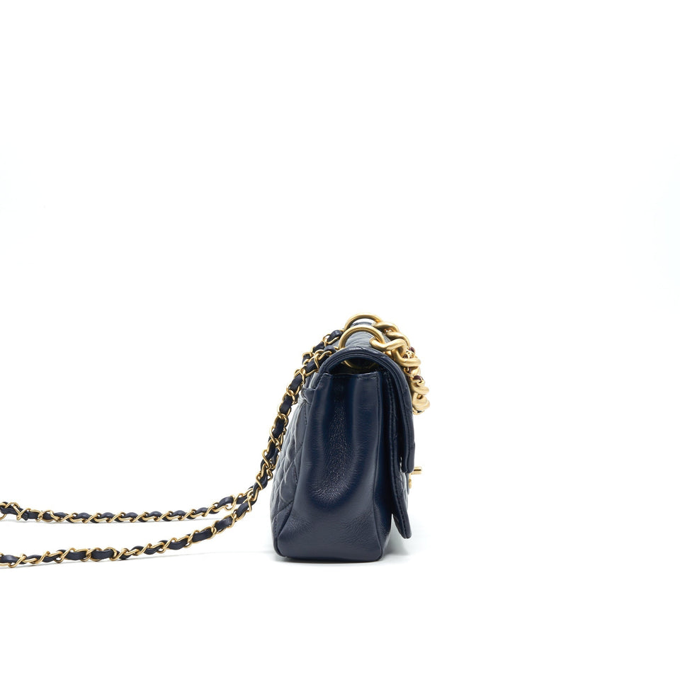 Chanel Quilted Flap Bag Navy with Brushed