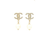 Chanel CC logo crystal with pearl drop earring L