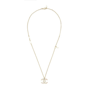 Chanel CC Logo And Pearl Necklace Light Gold Tone
