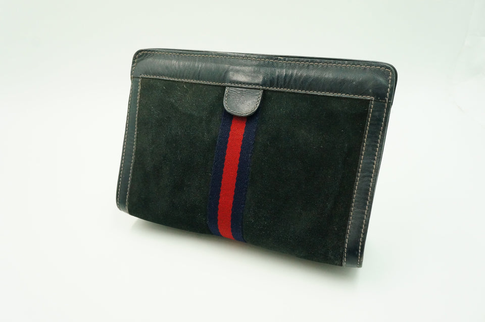 Gucci "Accessory Collection" Pouch in Navy Blue Suede Leather