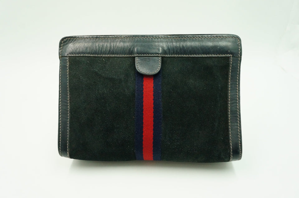 Gucci "Accessory Collection" Pouch in Navy Blue Suede Leather