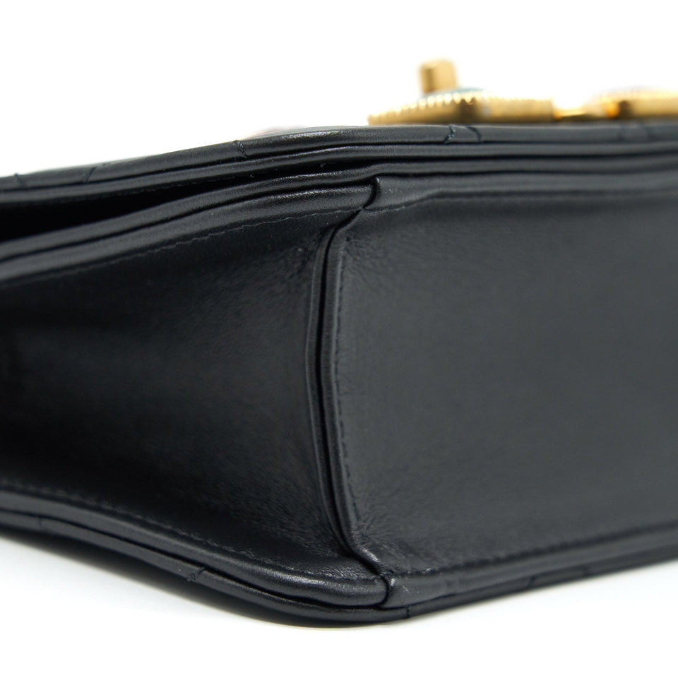 Chanel Small Flap Bag with Calfskin, Pearl , Resin Black