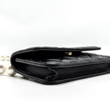 Chanel CC Logo Clutch with Giant Pearl Chain Lambskin Black L