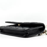 Chanel CC Logo Clutch with Giant Pearl Chain Lambskin Black L