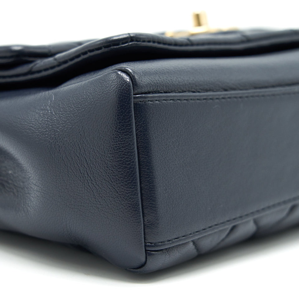 Chanel Quilted Flap Bag Navy with Brushed