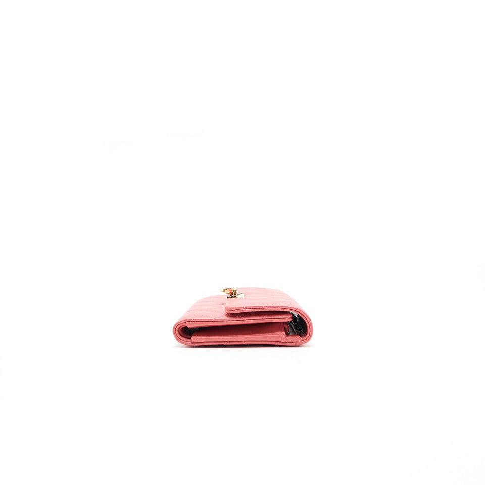 Chanel CAVIAR FLAP WALLET ROSE PINK WITH GOLD CC LOGO
