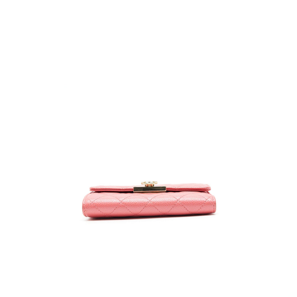 Chanel CAVIAR FLAP WALLET ROSE PINK WITH GOLD CC LOGO
