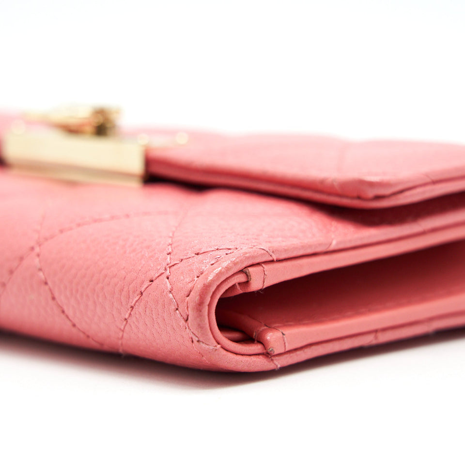 Chanel CAVIAR FLAP WALLET ROSE PINK WITH GOLD CC LOGO