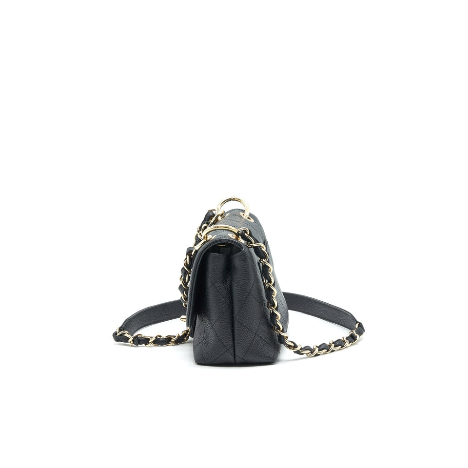 Chanel Caviar quilted flap Bag with handle and Chain Black L