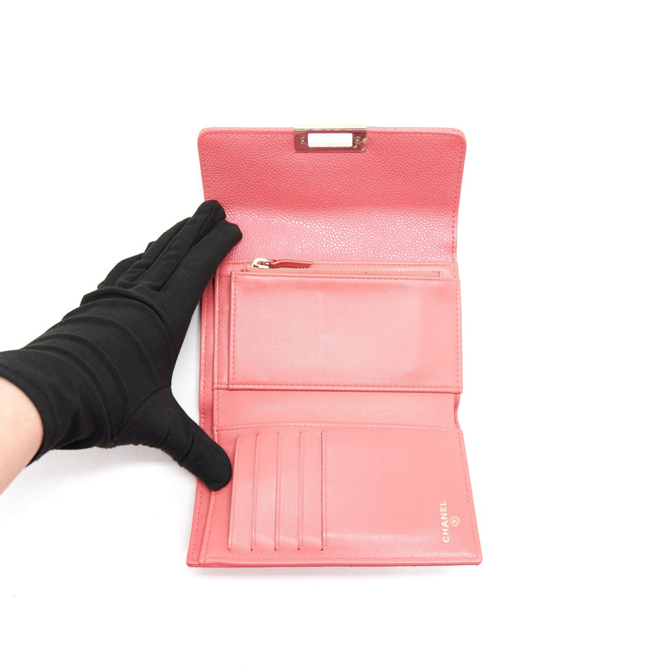 Chanel CAVIAR FLAP WALLET ROSE PINK WITH GOLD CC LOGO