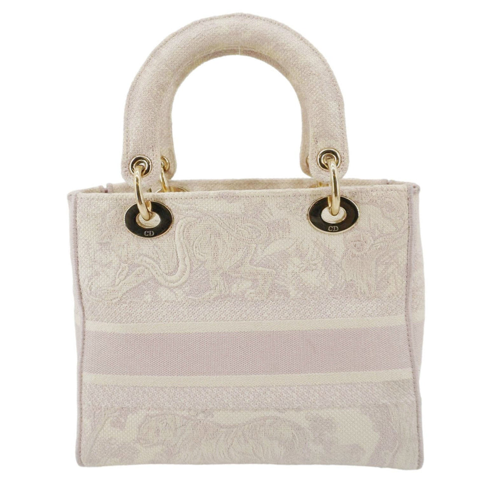Christian Dior Lady Dior D-Lite Embroidered Canvas Shoulder Bag White