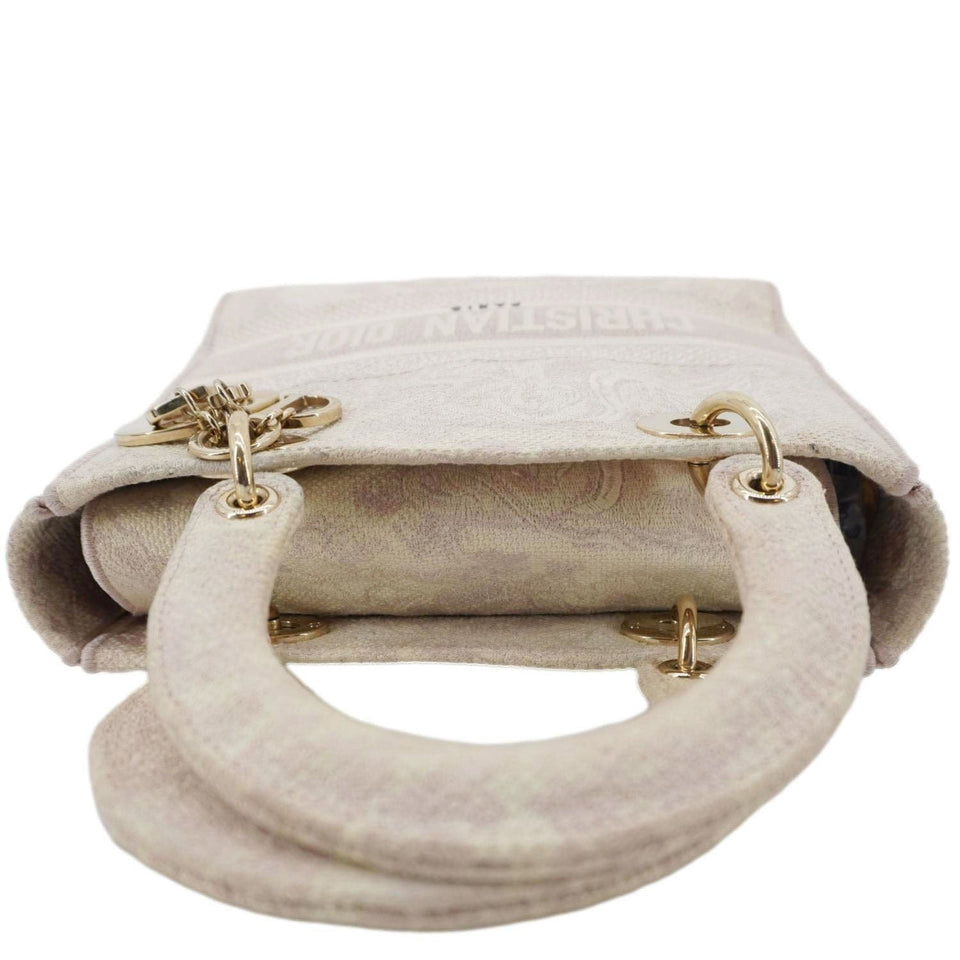 Christian Dior Lady Dior D-Lite Embroidered Canvas Shoulder Bag White