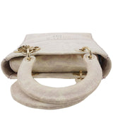Christian Dior Lady Dior D-Lite Embroidered Canvas Shoulder Bag White