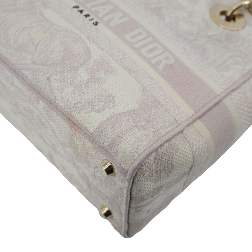 Christian Dior Lady Dior D-Lite Embroidered Canvas Shoulder Bag White