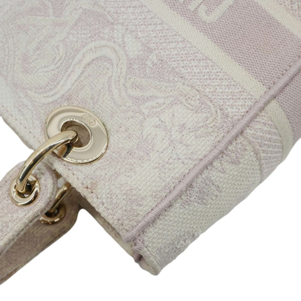 Christian Dior Lady Dior D-Lite Embroidered Canvas Shoulder Bag White
