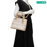 Christian Dior Lady Dior D-Lite Embroidered Canvas Shoulder Bag White
