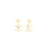 Chanel CC Logo With Flower Black And White Drop Earrings