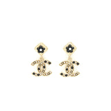 Chanel CC Logo With Flower Black And White Drop Earrings