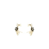 Chanel Crystal CC With Black And White Flowers Earrings L