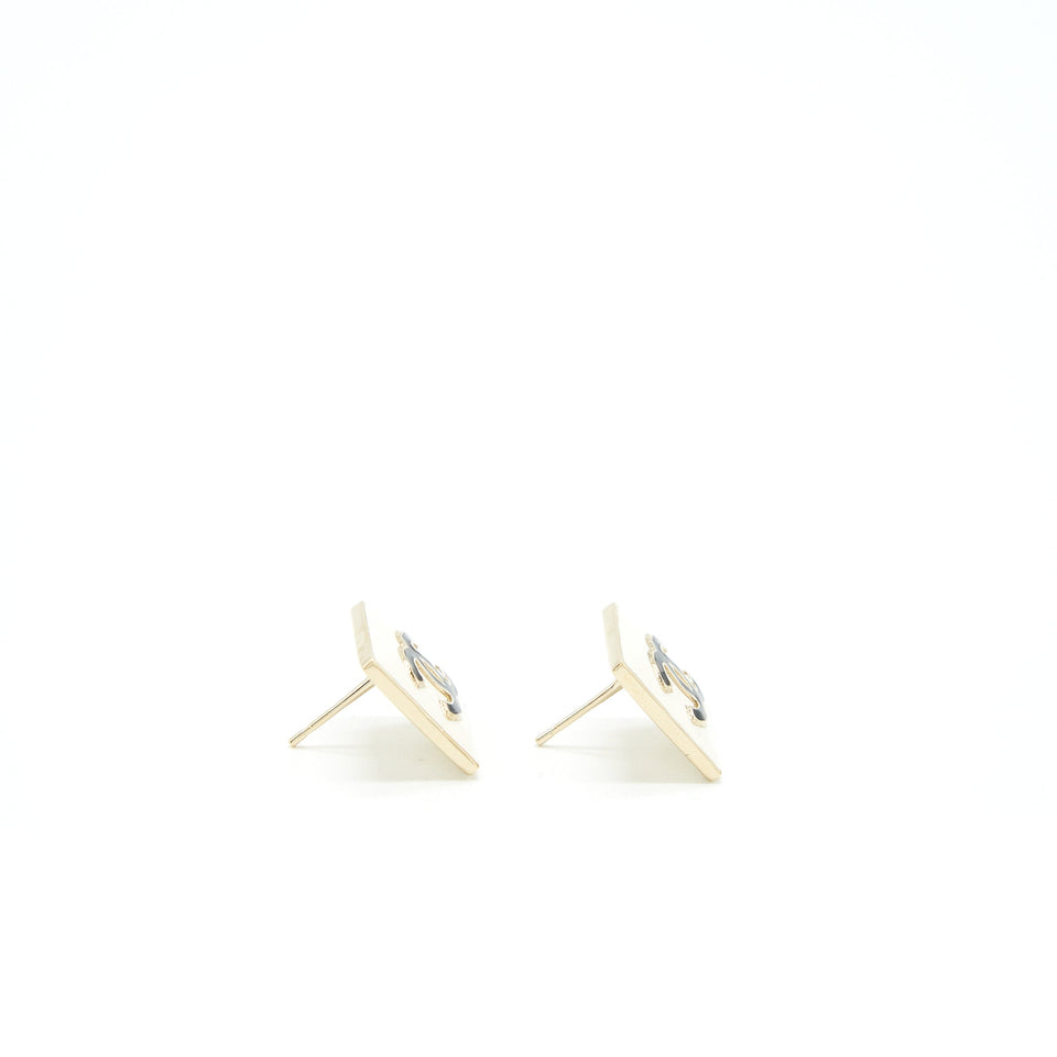 Chanel Square Enamel CC Logo Earrings Black/White Light Gold Tone