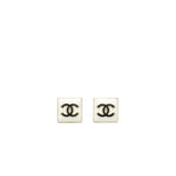 Chanel Square Enamel CC Logo Earrings Black/White Light Gold Tone