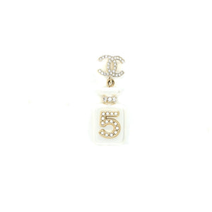 Chanel No.5 Perfume Bottle CC Logo Drop Crystal/Pearl Earrings Light Gold Tone