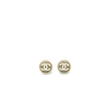 Chanel 23P CC Logo Crystal Round Earrings Light Gold Tone