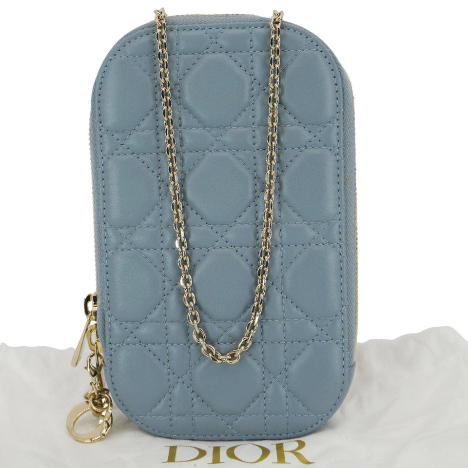 Christian Dior Lady Dior Call'in Cannage Leather Phone Holder Blue