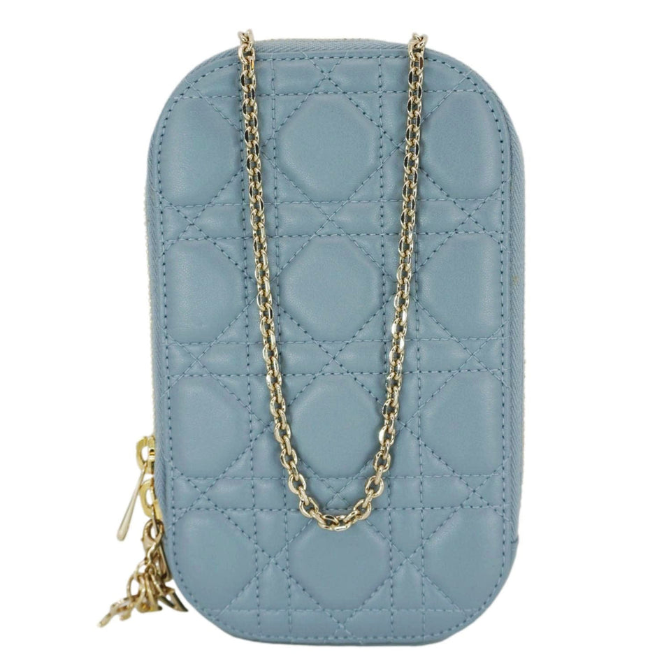 Christian Dior Lady Dior Call'in Cannage Leather Phone Holder Blue
