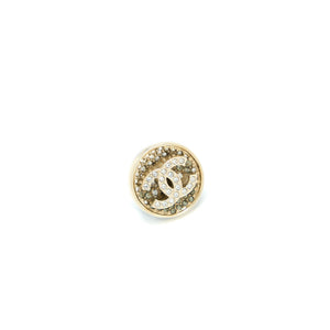 Chanel 23P CC Logo Crystal Round Earrings Light Gold Tone