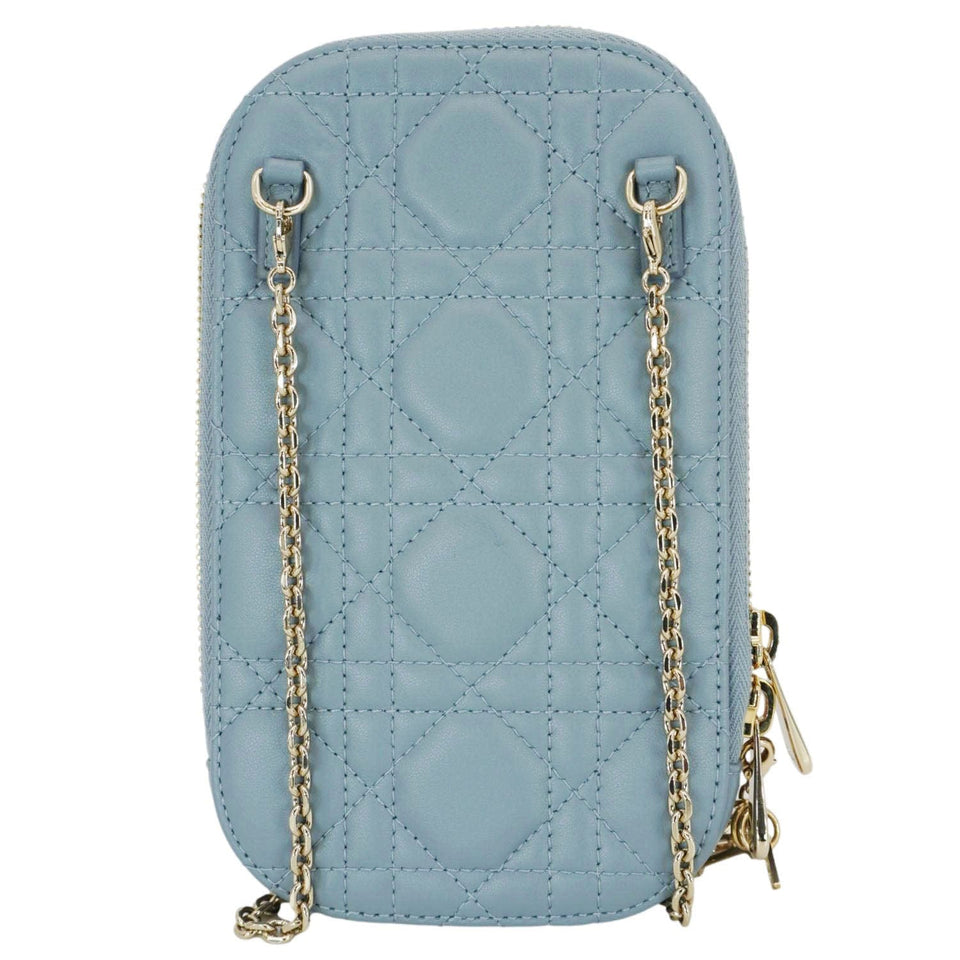 Christian Dior Lady Dior Call'in Cannage Leather Phone Holder Blue