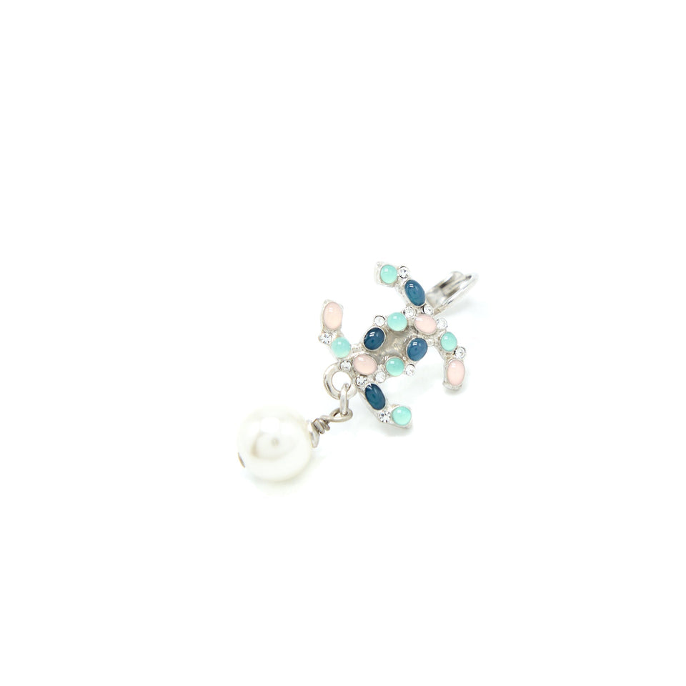 Chanel Pearl Drop CC Logo Earrings Enamel/Pearl Multicolour Silver Tone