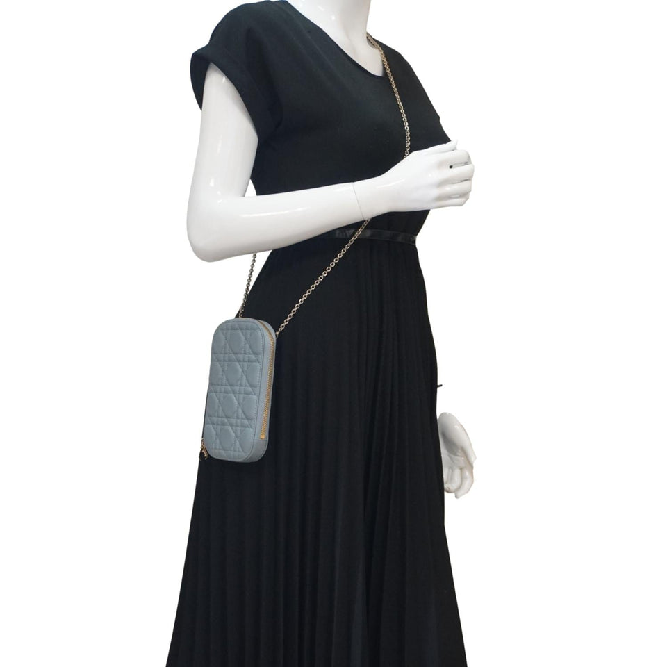 Christian Dior Lady Dior Call'in Cannage Leather Phone Holder Blue