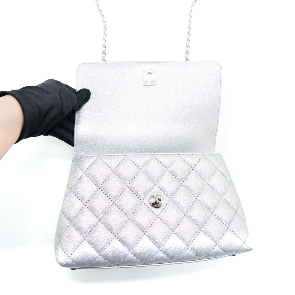 Chanel 21K Small Coco Handle 24cm Caviar Iridescent Lilac Rainbow Hardware