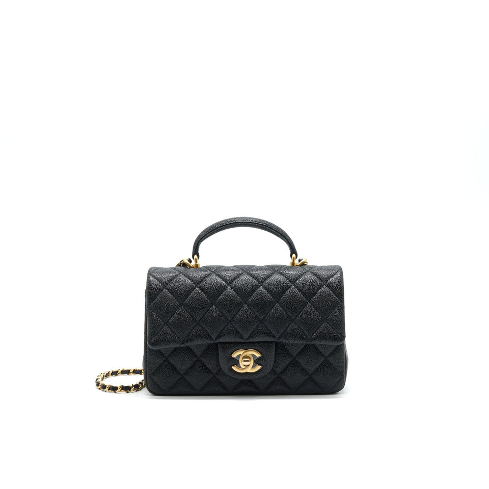 Chanel Rectangular Mini Top Handle Flap Bag granied calfskin black