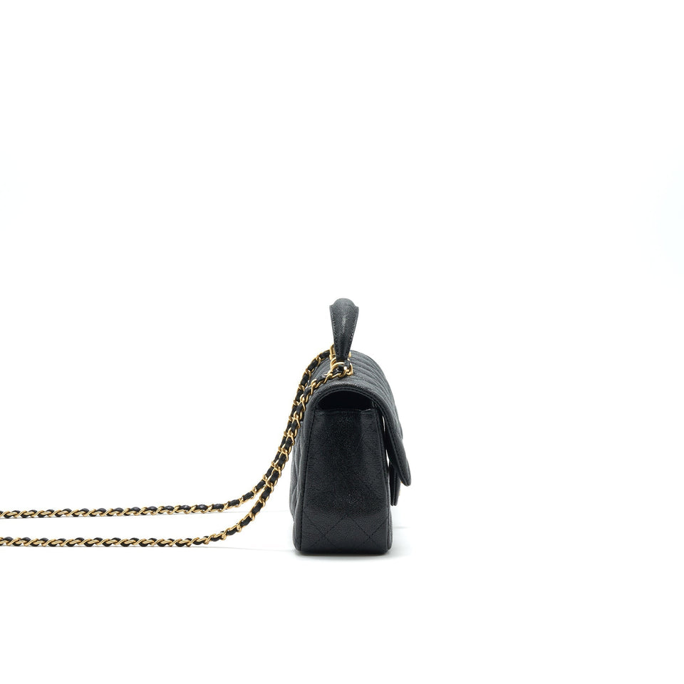 Chanel Rectangular Mini Top Handle Flap Bag granied calfskin black