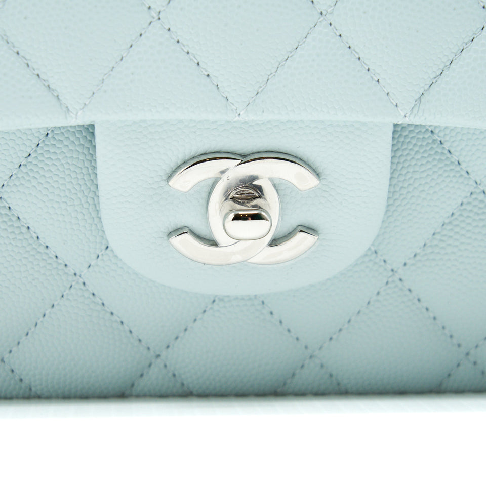 Chanel 21K Small Classic Double Flap Bag Caviar Light Blue